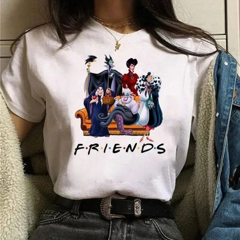 Fashion Disney Villain Queen Women T-shirt Harajuku 90s Ladies Aesthetic Friends T-shirt Kawaii Disney Cute, Summer 90s, Cartoon Disney, Harajuku 90s, Tshirt Women, Friends Tshirt, Cartoon Outfits, Sleeve Fashion, Streetwear Tshirt