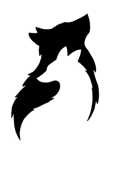 Wolf And Fox Drawing, Wolf And Fox Art, Fox And Wolf Tattoo, Black And White Wolf Art, Simple Wolf Drawing, Black Silhouette Art Ideas, Silhouette Art Stencils, Wolf Silhouette Tattoo, Black And White Silhouette Art