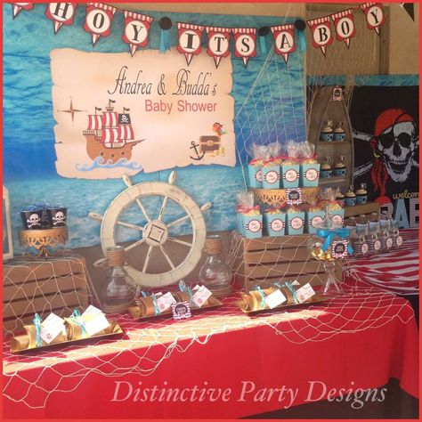 Ahoy It's A Boy! | CatchMyParty.com Pirate Themed Baby Shower Ideas, Pirate Baby Shower Ideas, Boat Theme, Pirate Baby, Ahoy Its A Boy, Pirate Decor, Pirate Boy, Baby Rose, Sea Baby Shower