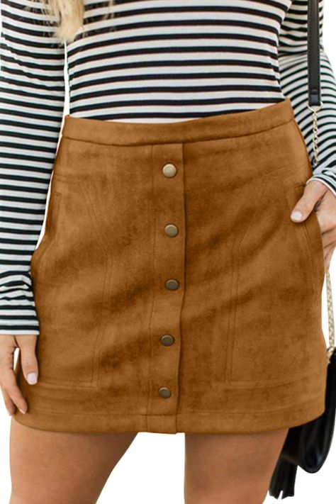 Mini Skirt Winter, Mini Skirt Style, Brown Skirt, Mini Pencil Skirt, Skirts With Boots, Faux Suede Fabric, A Line Mini Skirt, Suede Skirt, Pencil Skirts