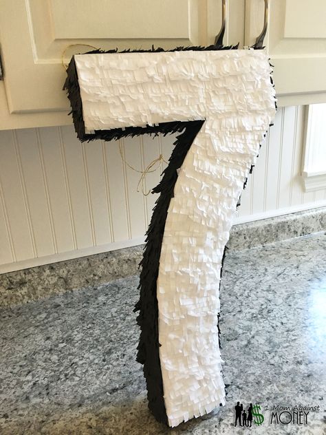 DIY Number Pinata – 1 Mom Against Money Number 7 Pinata, Panda Pinata, Darth Vader Pinata, Number Pinata, Homemade Pinata, Pinata Ideas, Make From Scratch, Piñata Ideas, Diy Pinata