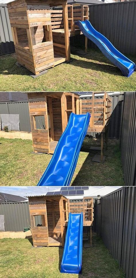 Pallet Playground, Shipping Pallet, Pallet Playhouse, Diy Playhouse, Diy Playground, Shipping Pallets, Outdoor Play Area, Pallet Project, Easy Wood