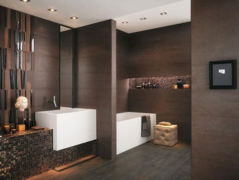 modern all brown bathroom Masculine Bathroom Design, Design Interior Baie, Masculine Bathroom, Brown Bathroom Ideas, Minimalist Bathroom Design, Dark Bathrooms, Contemporary Bathroom Designs, Decor Baie, Brown Bathroom