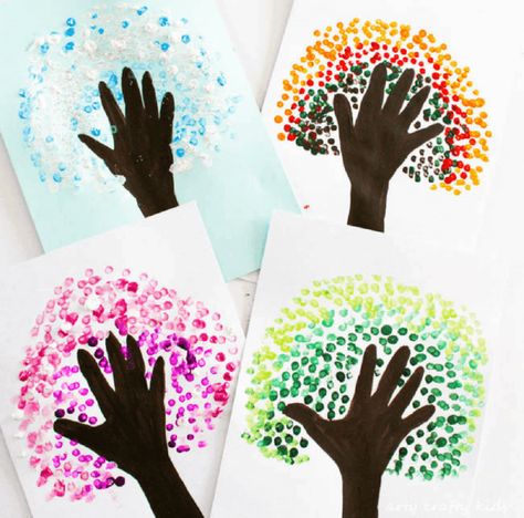 Handprint Tree, Høstaktiviteter For Barn, Hand Print Art, Hand Print Tree, International Dot Day, Dot Day, Handprint Craft, Cool Art Projects, Handprint Crafts