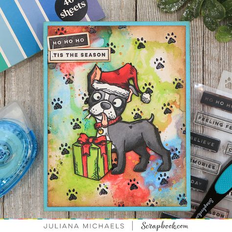 12 Days of Christmas Card Ideas | Day 3 Crazy Dogs Cards, Dog Cards Handmade, Paw Stencil, Tim Holtz Crazy Birds, Tim Holtz Stamps, Santa Card, Tim Holtz Cards, Crazy Bird, Santa Paws