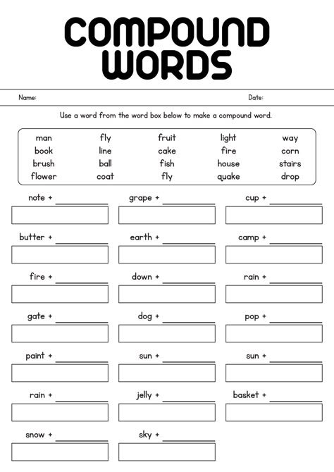 2nd Grade Compound Words Worksheets 2nd Class English Worksheet, Compound Words Worksheets 2nd Grade, Vocabulary Words For Grade 2, 2nd Grade English Worksheets, Cognitive Worksheets, Punctuation Anchor Chart, 2nd Grade Curriculum, English Conversation For Kids, Compound Words Worksheets