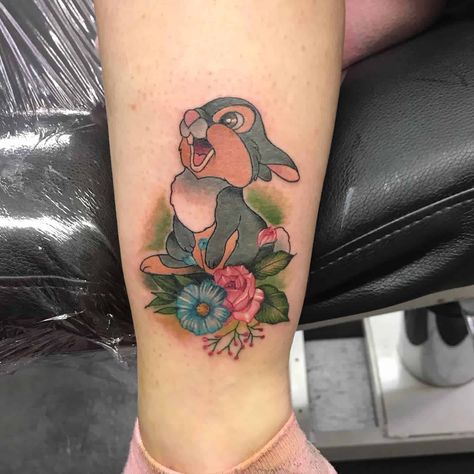 Bambi And Thumper Tattoo, Bambi Tattoo Ideas, Disney Thumper Tattoo, Thumper And Flower Tattoo, Flower From Bambi Tattoo, Tiny Finger Tattoos, Dolphins Tattoo, Tattoo Process, Cute Small Tattoos