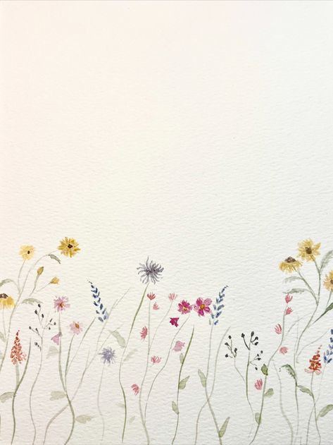 Just a few little wildflowers to brighten the day! Wildflower Background, Pink Flowers Invitation, Wildflower Watercolor, Watercolor Flower Background, Watercolor Wildflowers, Simple Birthday Decorations, Flower Line Drawings, Simple Watercolor, Vintage Flowers Wallpaper