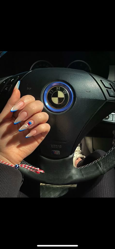 Bmw Inspired Nails, Badem Nokti, Bmw Nails Art, Porsche Nails, Bmw Nails Design, Car Nails Designs, Audi Nails, Formula One Nails, Mat Black Nails