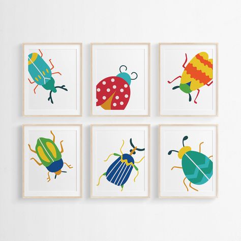 Bug Themed Bathroom, Love Bug Nursery, Bug Themed Nursery, Beetle Decor, Bug Nursery, Cute Beetle, Bug Wall, Insect Design, Wall Art For Nursery