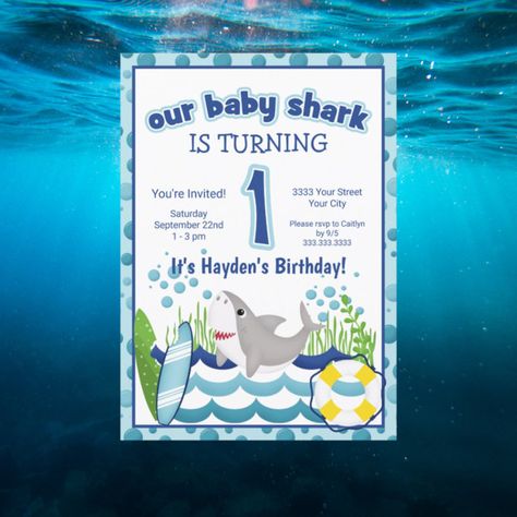 Baby Shark 1st Birthday Boy, Shark 1st Birthday Party, Shark Birthday Invitations, Shark Themed Birthday Party, 1st Birthday Boy, Chic Invitation, Shark Birthday Party, Nature Baby Shower, 1st Birthday Invitation