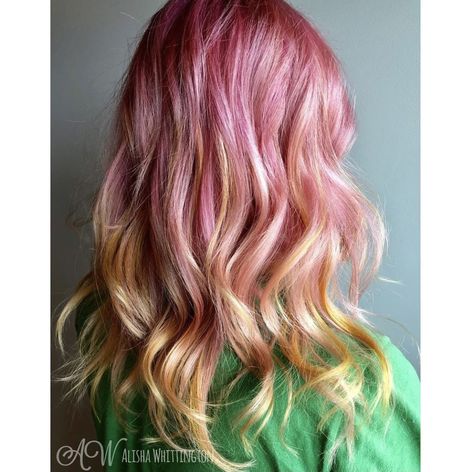 Yellow Strawberry, Yellow Hair Color, Strawberry Hair, Vivid Hair Color, Wedding List, Strawberry Lemonade, Pretty Hair, Pink And Yellow, Pretty Hairstyles