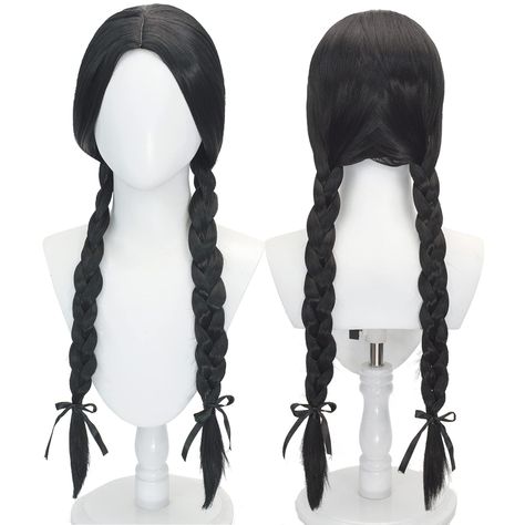 PRICES MAY VARY. 🎃【MATERIAL】 Join the spooky family with the long braided cosplay wig. It's perfect for fans of movie or tv show. Made with high-quality heat-resistant synthetic fiber material, this wig will withstand the test of time. 🎃【ADJUSTABLE SIZE】The adjustable internal cap ensures a comfortable fit for head circumferences between 19.6 and 23.6 inches, making it perfect for most head sizes. Plus, the wig comes with a black hairnet, so you won't have to worry about any stray strands! 🎃【 Pigtail Wig, Wednesday Costume, Black Cosplay Wig, Corpse Bride Costume, Lip Gloss Homemade, Bride Costume, Hourglass Fashion, Bow Women, Pigtail Braids