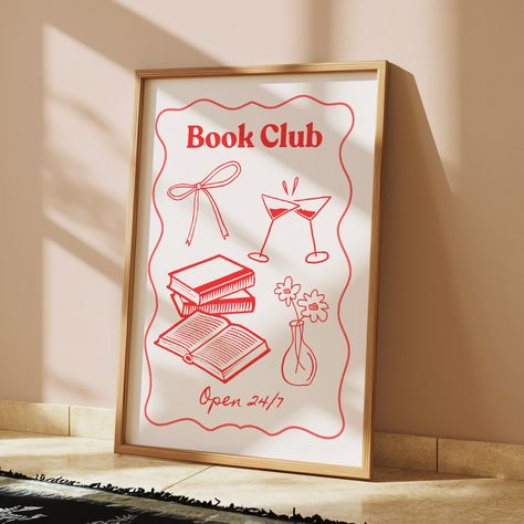 Book Club Wall Art Print, Book Lover Gift, Trendy Bookish Decor, Reading Printable, Gift for Book Lover by everafterpages on Etsy Book Club Hostess Gift, Bookish Posters Aesthetic, Bookish Wall Prints, Bookish Art Print, Book Lover Bedroom, Book Lovers Bedroom, Bookish Prints, Reading Nook Decor, Bookish Decor