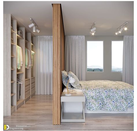 Bed Along Wall, Bed With Closet, Wardrobe Behind Bed, Closet Behind Bed, Bedroom Divider, Casa Clean, Closet Design Layout, Interior Design Your Home, تصميم للمنزل العصري