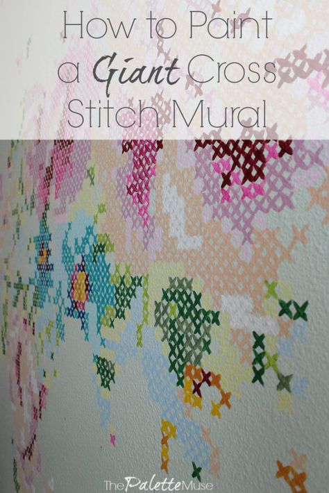 No good with needles? Try painting a cross stitch instead! Stitch Mural, Giant Cross Stitch, Cross Stitch Map, Map Mural, Floral Map, Cross Stitch Floral, Map Murals, Map Of The World, Diy Cross