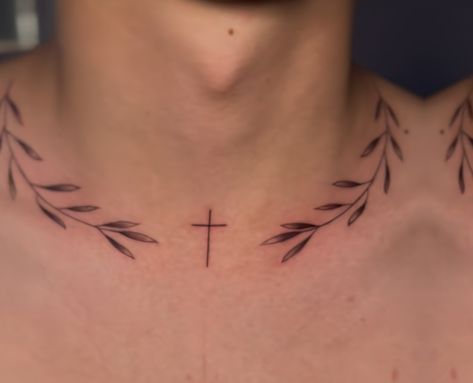 Fun Tattoos Men, Crown Of Thorns Tattoo, Simple Leg Tattoos, Cruz Tattoo, Collar Bone Tattoo For Men, Olive Tattoo, Thorn Tattoo, Necklace Tattoo, Forearm Band Tattoos