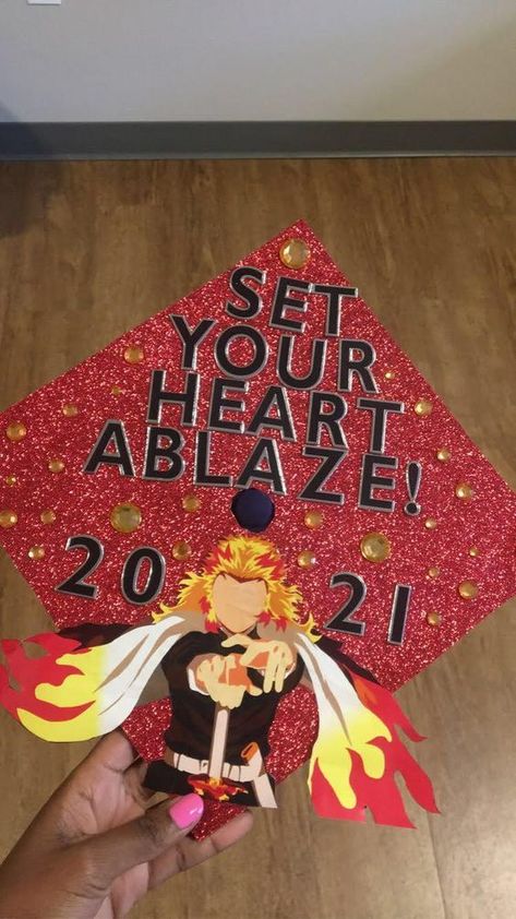 Anime Themed Graduation Caps, Genshin Graduation Cap, Graduation Cap Anime Designs, Avatar The Last Airbender Graduation Cap, Demon Slayer Graduation Cap, Naruto Graduation Cap, Anime Grad Cap Ideas, One Piece Graduation Cap, Senior Grad Cap Ideas