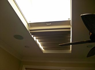 Skylight Window Treatments, Diy Skylight, Skylight Living Room, Modern Skylights, Skylight Covering, Skylight Shade, Nursery Planning, Skylight Window, Skylight Blinds