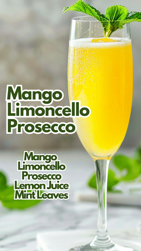 Mango Limoncello Prosecco Limoncello Prosecco Cocktail, Mango Cocktails, Cocktail Prosecco, Lemon Margarita, Cocktail Cards, Easy Summer Cocktail Recipes, Limoncello Cocktails, Mango Cocktail, Juice Cocktails