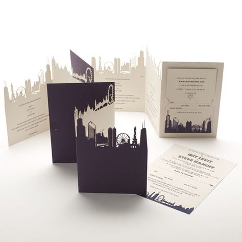 From the Irit & Steve Colleciton, by Cutture... Skyline Wedding, Theme Harry Potter, Wedding Silhouette, Wedding Countdown, Affordable Wedding Invitations, Cheap Wedding Invitations, Laser Cut Wedding, Laser Cut Wedding Invitations, Fun Wedding Invitations