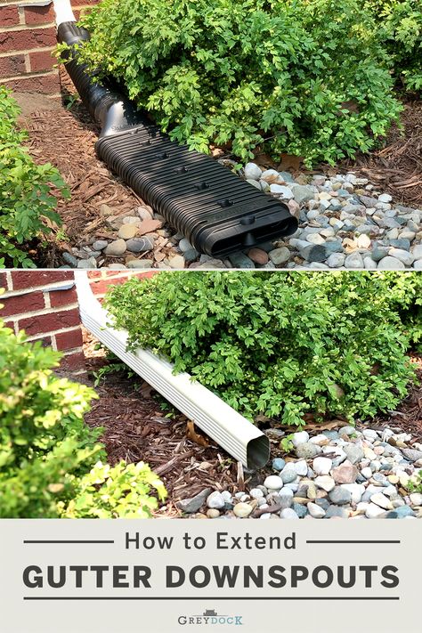 Your gutter system is only as good as your downspout drainage. Extending them is a necessary project to keep your home safe from damaging rainwater. The good news is there’s a fix for every budget and DIY skill level! Gutter Downspout Drainage Ideas, Gutter Drainage Ideas, Downspout Drainage Ideas, Gutter Extensions, Decorative Downspouts, Downspout Drainage, Drainage Ideas, Gutter Drainage, French Drains