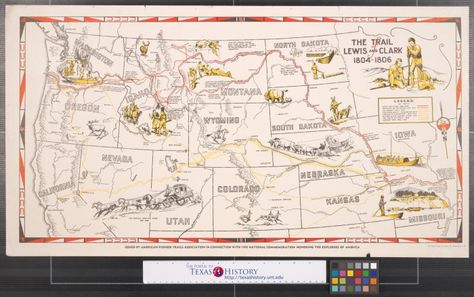 This is a mapped illustration of Lewis and Clark's Expedition westward with a detailed key for students to better grasp the content of the time. This can be printed or linked for students to view and analyze in partners. Lewis And Clark Trail, The Oregon Trail, Louisiana Purchase, Pony Express, Pictorial Maps, Amazing Maps, Framed Map, Unique Maps, Oregon Trail