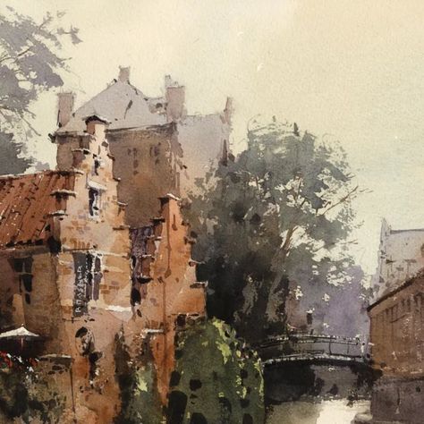 Vladislav Yeliseyev on Instagram: "In Ghent" City Scene Painting, Architectural Painting, Watercolor Houses, Oil Painting Lessons, Canvas Art Projects, Watercolor Architecture, City Painting, Textured Canvas Art, Art Watercolour