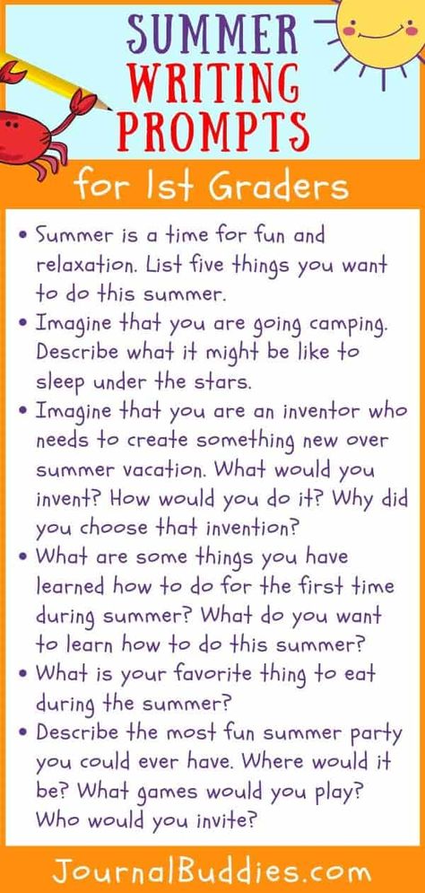 These summer writing ideas for first grade will help any student learn to love the writing process. Use these prompts to get your kids started today! Summer Writing Prompts For First Grade, Summer Writing Prompts 2nd Grade, Summer Writing Activities For Kids, Writing For First Grade, Summer Writing Journal, English Portfolio, Summer Writing Activity, Summer Writing Prompts, Summer Routine