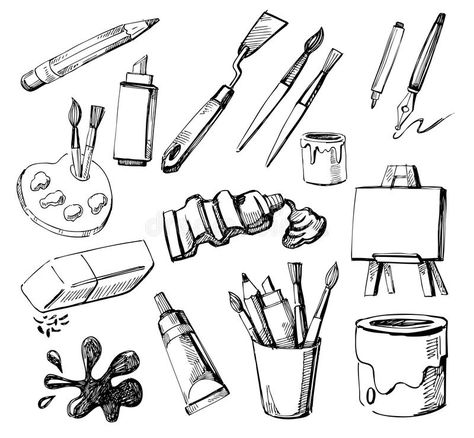 Art Tools Illustration, Object Drawing, Drawing Style, Tableau Art, Pen Art, Art Icon, Art Tools, 로고 디자인, الرسومات اللطيفة