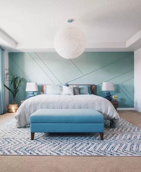 48 Coastal Bedroom Ideas That Will Float Your Boat Aqua Paint Colors, Calming Paint Colors, Best Blue Paint Colors, Best Neutral Paint Colors, Bold Paint Colors, Aqua Paint, Accent Wall Colors, Accent Wall Paint, Neutral Paint Colors