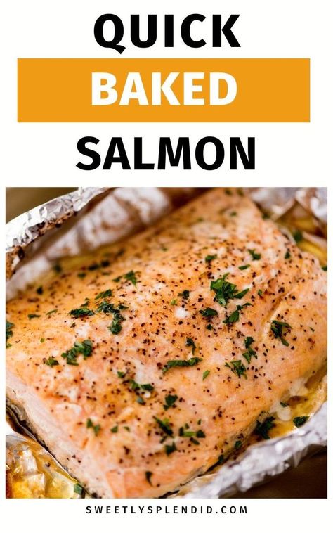 Make a quick and tasty baked salmon dinner with this easy recipe! Cooked in foil packets in the oven with butter, it's a healthy and juicy 5-ingredient meal. Oven Baked Salmon Recipe, How To Cook Salmon, Best Salmon Recipe Baked, Baked Salmon Dinner, Oven Cooked Salmon, Salmon Filet Recipe, Baked Salmon Filets, Baked Salmon In Foil, Oven Baked Salmon Recipes