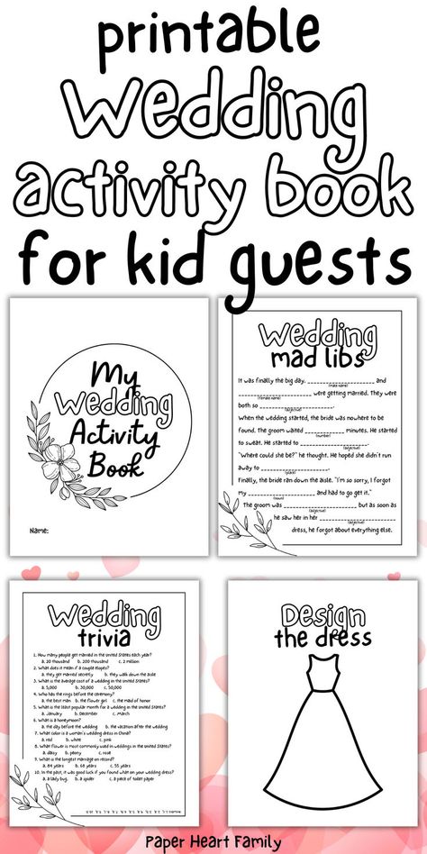 Need to keep kids occupied at a wedding? This free printable Wedding Activity Book for kids has so many fun activities including a cover to color, mad libs, coloring pages, trivia, a scavenger hunt and more! Wedding Scavenger Hunt, Wedding Activity Book, Wedding Mad Libs, Wedding Activity, Kids Wedding Activities, Sensory Activities Toddlers, Summer Fun For Kids, Free Printable Activities, Diy Crafts For Girls