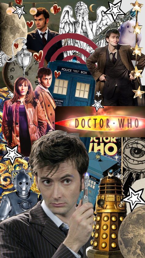 Doctor Who Collage Wallpaper, David Tennant Laptop Wallpaper, Doctor Who Moodboard, Doctor Who Wallpaper David Tennant, David Tennant Wallpaper Aesthetic, Doctor Who Background, Doctor Who Collage, Doctor Who Aesthetic Wallpaper, Tenth Doctor Wallpaper