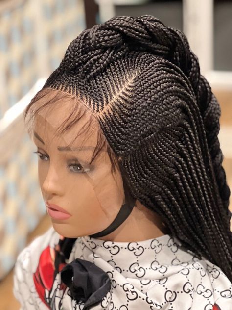 Braids Lines Hairstyles, Full Lace Braided Wig, Styles Wigs, Weaving Hairstyles, Hair Edges, Cornrow Wig, Ghana Weaving, Kanekalon Braiding Hair, Cornrow Braids