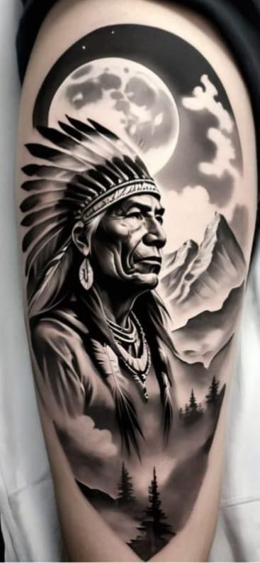 Apache Tattoo Design, Indian Tattoo Design For Men, Chief Tattoo Design, Indian Tattoo Men, Indian Tattoos For Men, Apache Tattoo, Indian Head Tattoo, Indian Chief Tattoo, Chief Tattoo