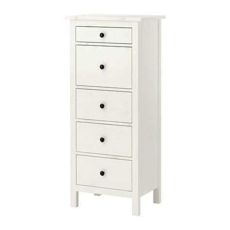 HEMNES Chest with 5 drawers - white stain - IKEA. I bought this for our small entryway I think it will help to wrangle the items that come and go each day! Tall Narrow Dresser, Narrow Dresser, Hemnes Dresser, White Chest Of Drawers, Ikea Closet, Ikea Dresser, White Chest, Ikea Hemnes, Dresser Storage