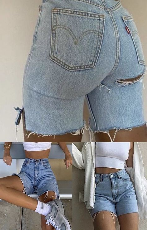 Mom Shorts Outfit Black Women, Jeans To Shorts Diy, Jean Shorts Outfit Black Women, Jean Shorts Outfit, Aesthetic Pin, Shorts Aesthetic, Outfit Black Women, Throwing Fits, Jean Short Outfits