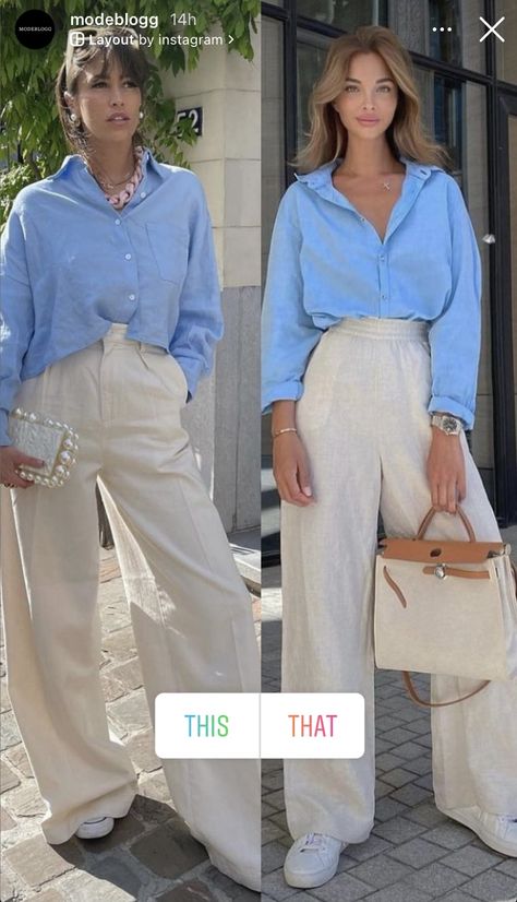 Sky Blue Jeans Outfit For Women, Old Money Blue Outfits, Sky Blue Shirt Women Outfit, Smart Casual Blue, Blue Shirt Black Pants, Ladies Shirts Formal, Black Top Outfit, Outfit For Petite Women, Beige Hose