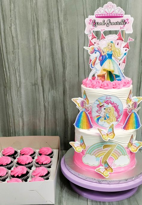 Unicorn Barbie Cake, Barbie Unicorn Cake, 2 Layer Cake, Cake 2 Tier, Cake Barbie, Unicorn Barbie, 2 Layer Cakes, Barbie Cake, Tier Cake