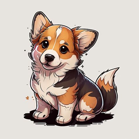 Drawing Of A Dog, Cartoon Dog Drawing, Anime Puppy, Corgi Drawing, Cute Dog Cartoon, Cute Dog Drawing, Dog Portraits Art, Corgi Art, Puppy Drawing