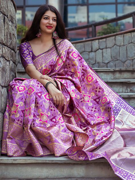 Banarasi silk sari for wedding | Etsy Latest Silk Sarees, Banarsi Saree, Purple Saree, Indian Saree Blouses Designs, Designer Saree Blouse Patterns, Elegant Saree, Stylish Sarees, Silk Sarees Online, Saree Look