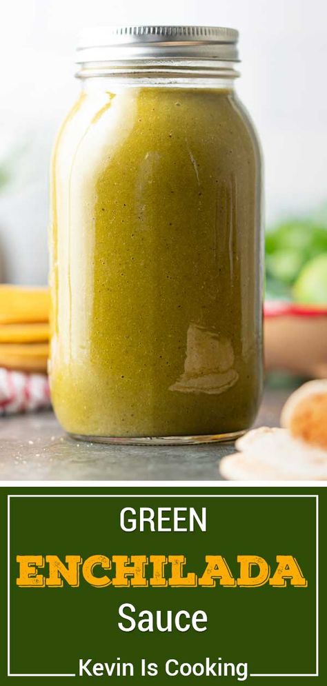 Canned Green Enchilada Sauce Recipe, Mexican Sauce Recipes, Green Chili Enchiladas, Green Chile Enchilada Sauce, Green Chile Enchiladas, Green Chili Sauce, Chicken Enchilada Bake, Chili Sauce Recipe, Mexican Sauce