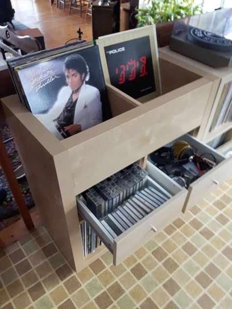 14 Trendy IKEA Hacks You’re About to See Everywhere in 2019 - Brit + Co Vinyl Record Storage Diy, Lp Regal, Diy Kallax, Lp Record Storage, Store Vinyl Records, Record Storage Cabinet, Ikea Storage Cabinets, Record Room, Lp Storage