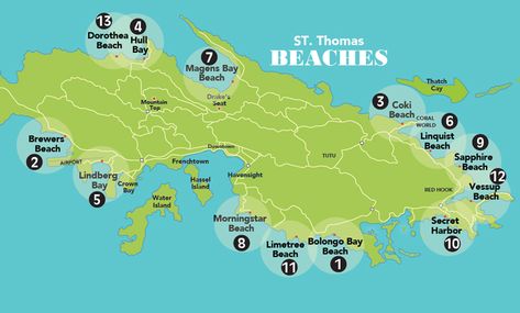 Location on Map   BEACH NAME (click on name to go to detailed description)   Island Location Snorkeling Beach Chair Rentals Watersports & Toys Food & Drink Bathrooms Hotel Beach Parking Entrance Fee 1 Bolongo Bay Beach S • • • • • • 2 Brewer’s Bay W • • • 3 Coki Bay E… St Thomas Beaches, St Thomas Vacation, Virgin Islands Vacation, St Thomas Virgin Islands, St Thomas Usvi, St John Usvi, Caribbean Vacations, Caribbean Travel, Anniversary Trips