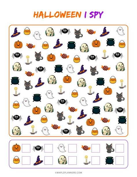 Halloween I Spy Free Printable Game I Spy Free Printable, I Spy Halloween, Spy Halloween, Halloween Games Activities, Minnie Mouse Printables, Coloring Pens, Easy Halloween Snacks, Creative Halloween Decorations, Halloween Maze