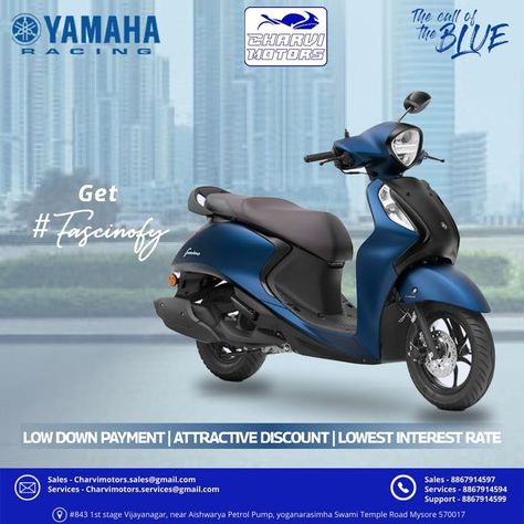 Get #fascinofy with our all new Fascino have you booked your riding partner? . For more info: www.charvimotors.com . #yamaha #yamahaindia #yamaharacing #servicing #charvimotors #yamahavehicle #yamahabike #yamahamotorindia #yamahaindia #service #afterslaeservice #fascino Yamaha Racing, Yamaha Bikes, Yamaha Motor, Bike Design, Ad Design, Digital Marketing, Bike, Vehicles, Design