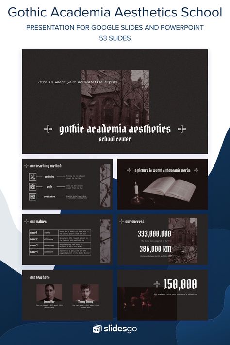 This template looks like an Edgar Allan Poe novel. Download it for Google Slides and PPT and present your school with Gothic Academia aesthetics Gothic Academia, Personal Statement Examples, Powerpoint Ideas, Presentation Slides Design, Book Presentation, Powerpoint Tutorial, Academia Aesthetics, Powerpoint Slide Designs, Education Templates