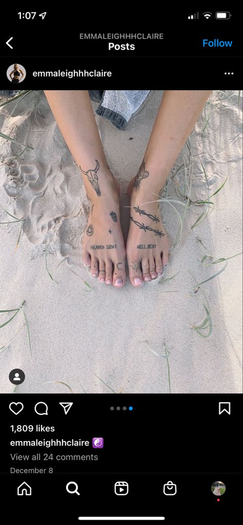 Heaven Tattoos, Hell Bent, Writing Tattoos, Dainty Tattoos, Heaven And Hell, Foot Tattoo, Heaven Sent, Made In Heaven, Piercing Tattoo