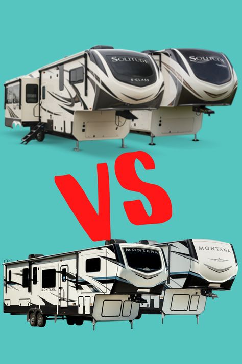 Grand Design Solitude VS Keystone Montana is a big question people ask when fifth wheel shopping. In this article, we review the pros and cons of each so you can determine which one is right for you. #rvlife #granddesignrv #keystonerv #rvliving #fulltimerv #getawaycouple #rvlifestyle #fifthwheel #fifthwheelliving #gorving Montana Fifth Wheel, Destination Trailers, Living In A Camper, Fulltime Rv Living, Rv Models, Fifth Wheel Living, Rv Camping Trips, Grand Design Rv, Luxury Fifth Wheel